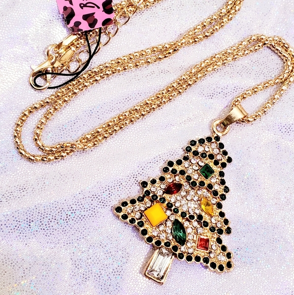Gold-plated multicolored crystal Christmas tree pendant necklace - Picture 8 of 12